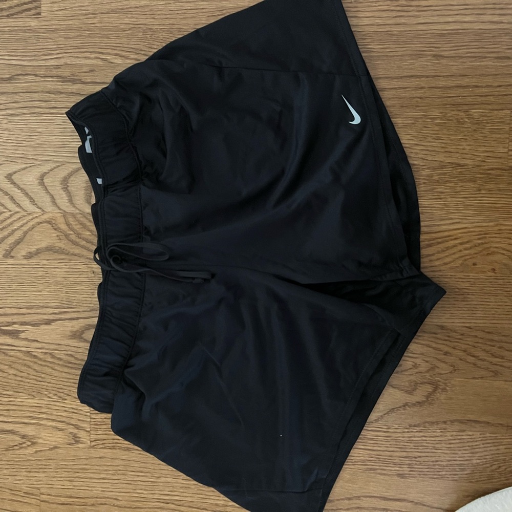 Nike Women's Black Athletic Shorts with White Swoosh